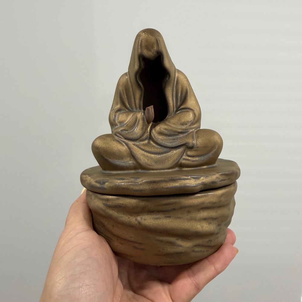 Ceramic Faceless Buddha Incense Burner Cone Incense Holder For Meditation.broken
